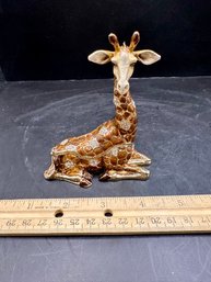 Bejeweled Enamel Metal Gold Tone Giraffe Trinket Box