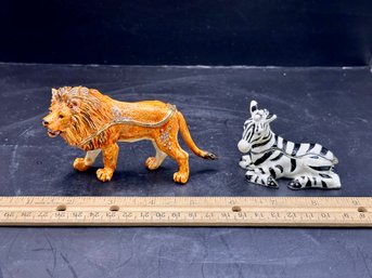 Bejeweled Lion And Zebra Enamel Trinket Boxes