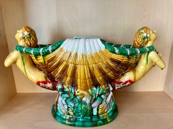 Large Majolica Shell And Mermaid Centerpiece