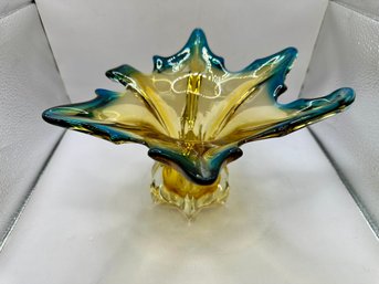 Midcentury Modern Art Glass Blue / Amber / Turquoise