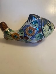 Mexico Hand Painted Glazed Pottery Fish Figurine