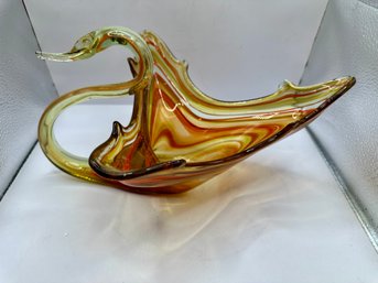 1970's Hand Blown Glass Swan Brown/Green/Yellow