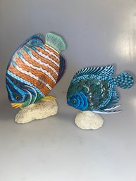 Pair Of Wooden Tropical Fish Figurines