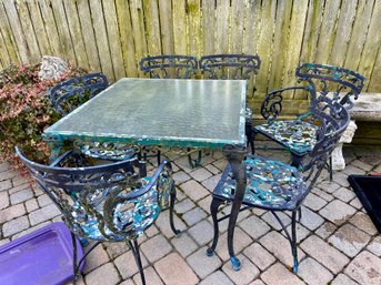 Wrought Iron Patio Set - 6 Chairs, Table