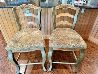 Counter Height Pair Of Painted Chairs