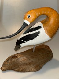 Carved Wood Avocet Signed & Dated