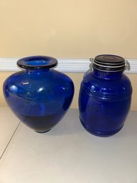 Cobalt Blue Glass Vase & Cookie Jar