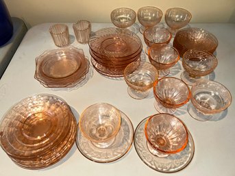 Lot Of Pink Depression Glass Assorted