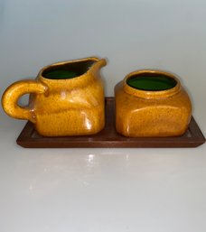 VINTAGE ISRAELI CERAMIC MID CENTURY BEIT HAYOTSER Sugar & Creamer Set