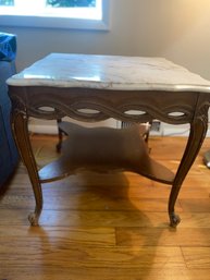 Vintage Marble & Wood End Table