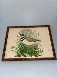 Linen Bird Needlepoint Framed