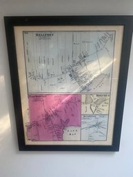 Vintage Framed Map Of Bellport / Brookhaven