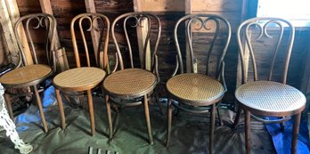 Set Of 5 Vintage Bentwood Thonet Cafe Chairs