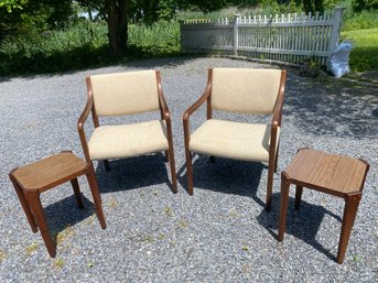 Pair Of Vintage Gunlocke Co. Chairs & Side Tables