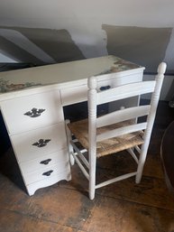 Painted White Desk & Chair, Rabbit Scene