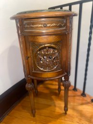 Round Carved Wood Marble Top Accent Table