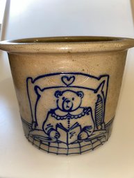 Beaumont Pottery York Maine Salt Glazed Stoneware 1987 Crock Cobalt Blue Teddy Bear