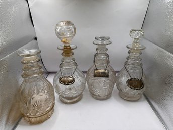 Four Decanters With Sterling Labels (3 Of Them)
