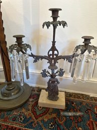 Antique Candle Holder With Hanging Crystals