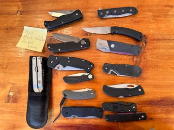 Assorted Black Handled Pocket Knives