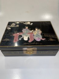 Black Lacquer Jewelry Box With Geisha Ladies