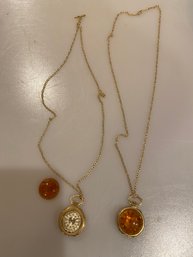 VINTAGE RUSSIAN YANKA 17 KAMHEN LADIES NECKLACE PENDANT WATCH With Amber Stones