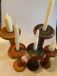 Vintage Wooden Spool Candle Holders