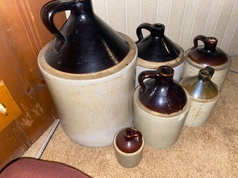 Lot Of Antique Stone Jugs Assorted Sizes