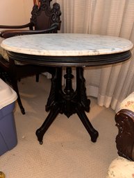 Victorian Style Oval Side Table With Beveled Edged Marble Top.