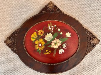 Hand Painted Decorative Wood Tray With Floral Motif