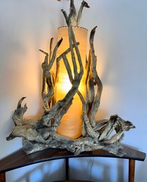 Vintage Midcentury Modern Driftwood Lamp With Fiberglass Shade