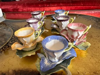 Vintage Ceramic Hand Painted Tea Cup And Saucers. Made In Japan. Lot Of 7
