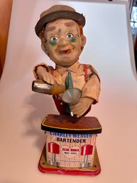 Vintage Charlie Weaver Bartender Rosko Tin Toy Battery Operated Untested 12 Inch