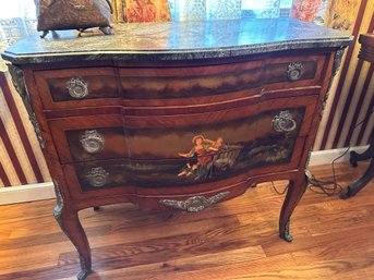 3-drawer Dresser With Marble Top, Painted, With Brass Accents