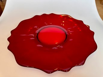 New Martinsville Newport Pattern Ruby Red Glass Platter / Tray