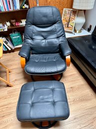 Black Vinyl And Wood Chair And Ottoman