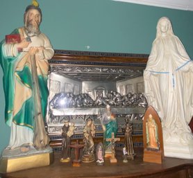 Lot Of Religious Decor With Last Supper Shadow Box Frame