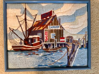 Needlepoint Fisherman's Wharf. Vintage Art