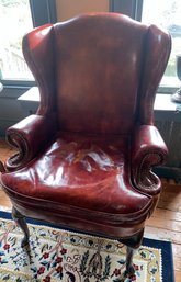 Burgundy Leather Wing Chair, Nailhead Trim