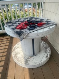 Painted Wooden Spool Table With Bonus Checkers Set