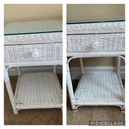 Pair Of White Wicker Nightstands