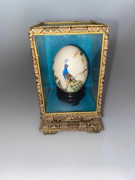 Peacock Painted Egg In Case