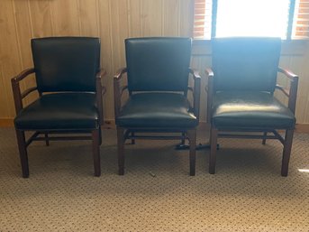 Set Of 3 Vintage Office Chairs, Nailhead Trim