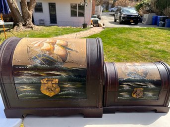 Two Painted Wooden Trunks