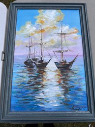Sailboats Sunset Oil Painting