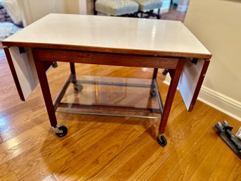 Wood Cart/table With Leaves, Glass Shelf (on Wheels)