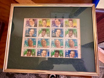 Framed Stamps. Nat King Cole, Bing Crosby, Ethel Merman, Ethel Waters, Al Jolson