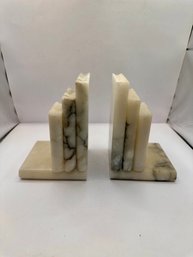 1970s Italian White Carrera Marble Stacked Bookends - A Pair