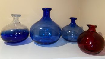 Cobalt Blue & Red Wide Base Glass Vases