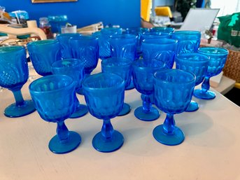 Vintage Blue Glass Water Goblets 11 Tall, 8 Small